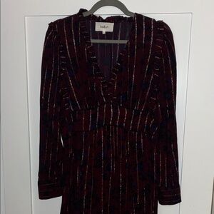 ba&sh Patsy Deep Red and Black Striped Midi Dress